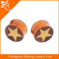 body piercing organic star ear plug, wooden gauge plugs, wood jewelry manufacturer China
